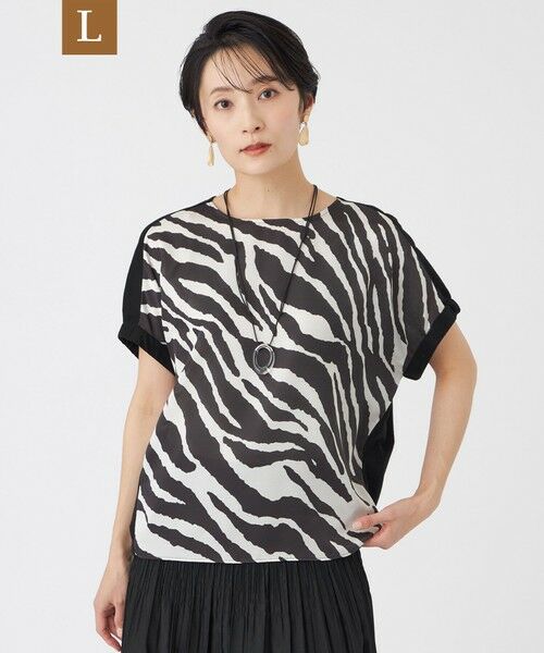 EVEX by KRIZIA  (大きいサイズ) / エヴェックス バイ クリツィア (オオキイサイズ) その他トップス | 【L】【カタログ掲載・ウォッシャブル】ゼブラプリントコンビフレンチスリーブカットソー（ブラック）