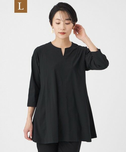 EVEX by KRIZIA  (大きいサイズ) / エヴェックス バイ クリツィア (オオキイサイズ) その他トップス | 【L】【接触冷感・マシンウォッシャブル】ハイゲージメリルハイテンションチニックカットソー（ブラック）