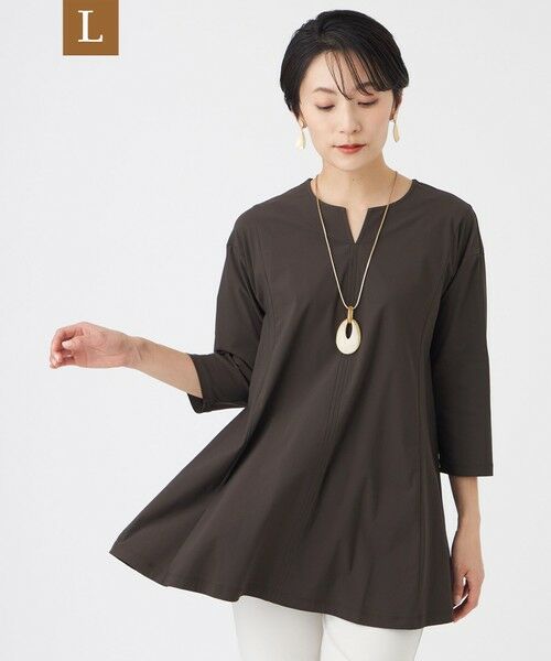 EVEX by KRIZIA  (大きいサイズ) / エヴェックス バイ クリツィア (オオキイサイズ) その他トップス | 【L】【接触冷感・マシンウォッシャブル】ハイゲージメリルハイテンションチニックカットソー（ブラウン5）