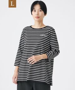 EVEX by KRIZIA  (大きいサイズ) / エヴェックス バイ クリツィア (オオキイサイズ) その他トップス | 【L】【ウォッシャブル】ロゴエンブロイダリーボーダーチュニックカットソー