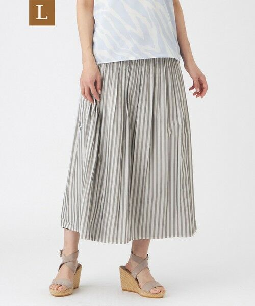 EVEX by KRIZIA  (大きいサイズ) / エヴェックス バイ クリツィア (オオキイサイズ) ロング・マキシ丈スカート | 【L】【カタログ掲載・ウォッシャブル】ストライプリバーシブルシャーリングスカート（ブラック）