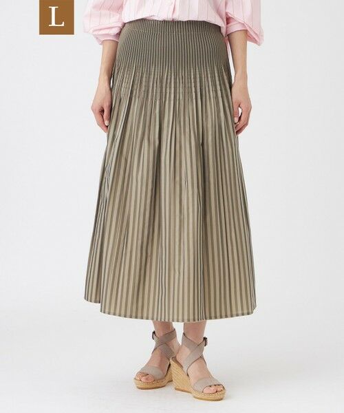 EVEX by KRIZIA  (大きいサイズ) / エヴェックス バイ クリツィア (オオキイサイズ) ロング・マキシ丈スカート | 【L】【カタログ掲載・ウォッシャブル】ストライプリバーシブルシャーリングスカート（ベージュ）