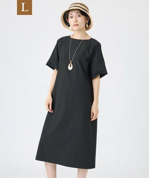 EVEX by KRIZIA  (大きいサイズ) / エヴェックス バイ クリツィア (オオキイサイズ) ロング・マキシ丈ワンピース | 【L】【カタログ掲載・マシンウォッシャブル】クロスサッカーサックワンピース（ブラック）