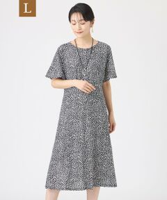 EVEX by KRIZIA  (大きいサイズ) / エヴェックス バイ クリツィア (オオキイサイズ) ロング・マキシ丈ワンピース | 【L】【接触冷感・マシンウォッシャブル】ミニチータープリントコンチェロフレアスリーブワンピース