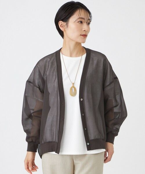 EVEX by KRIZIA  (大きいサイズ) / エヴェックス バイ クリツィア (オオキイサイズ) その他トップス | 【L】【ウォッシャブル】オーガンジーシャーディガン（ブラウン5）