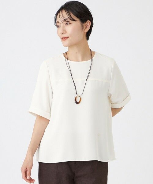 EVEX by KRIZIA  (大きいサイズ) / エヴェックス バイ クリツィア (オオキイサイズ) その他トップス | 【L】【接触冷感・吸水速乾・遮熱・UV対策・マシンウォッシャブル】【キマル！シリーズ】キマルサテンプルオーバーブラウス（オフホワイト）