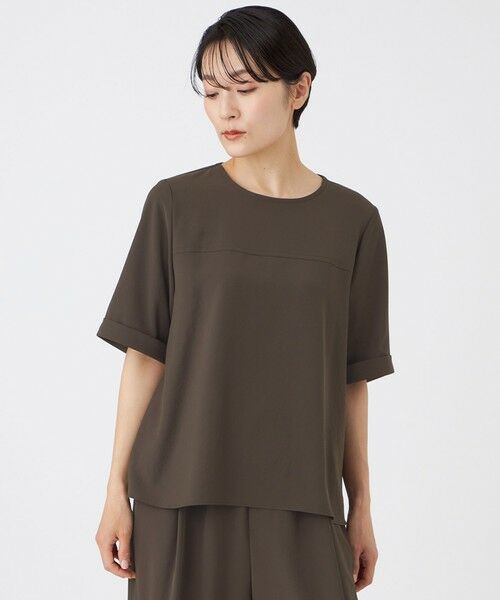 EVEX by KRIZIA  (大きいサイズ) / エヴェックス バイ クリツィア (オオキイサイズ) その他トップス | 【L】【接触冷感・吸水速乾・遮熱・UV対策・マシンウォッシャブル】【キマル！シリーズ】キマルサテンプルオーバーブラウス（ブラウン5）