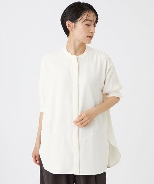 EVEX by KRIZIA  (大きいサイズ) / エヴェックス バイ クリツィア (オオキイサイズ) その他トップス | 【L】【接触冷感・吸水速乾・遮熱・UV対策・マシンウォッシャブル】【キマル！シリーズ】キマルサテンシャツ（オフホワイト）