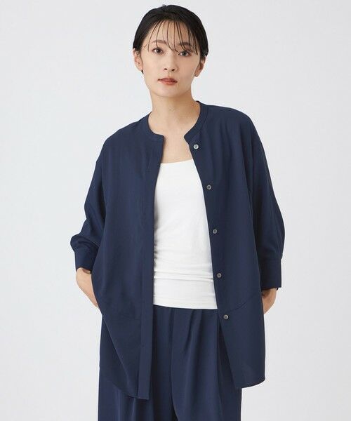 EVEX by KRIZIA  (大きいサイズ) / エヴェックス バイ クリツィア (オオキイサイズ) その他トップス | 【L】【接触冷感・吸水速乾・遮熱・UV対策・マシンウォッシャブル】【キマル！シリーズ】キマルサテンシャツ（ダークネイビー）