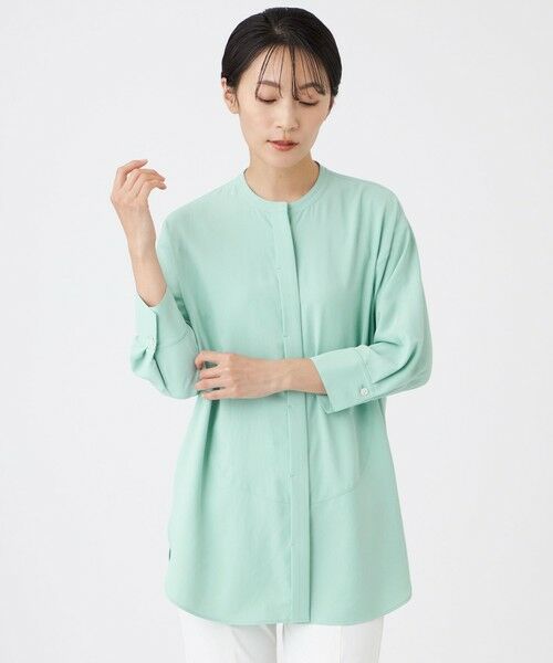 EVEX by KRIZIA  (大きいサイズ) / エヴェックス バイ クリツィア (オオキイサイズ) その他トップス | 【L】【接触冷感・吸水速乾・遮熱・UV対策・マシンウォッシャブル】【キマル！シリーズ】キマルサテンシャツ（グリーン）