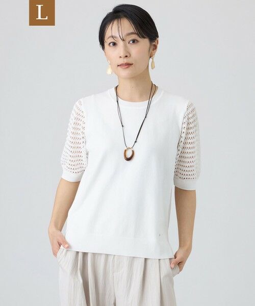 EVEX by KRIZIA  (大きいサイズ) / エヴェックス バイ クリツィア (オオキイサイズ) その他トップス | 【L】【カタログ掲載・ウォッシャブル】クロッシングメッシュニットプルオーバー（オフホワイト）