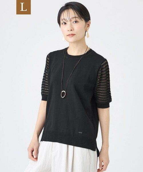 EVEX by KRIZIA  (大きいサイズ) / エヴェックス バイ クリツィア (オオキイサイズ) その他トップス | 【L】【カタログ掲載・ウォッシャブル】クロッシングメッシュニットプルオーバー（ブラック）