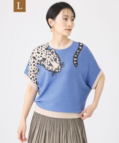 EVEX by KRIZIA  (大きいサイズ) / エヴェックス バイ クリツィア (オオキイサイズ) その他トップス | 【L】【カタログ掲載・ウォッシャブル】バイカラーチーターインターシャニットプルオーバー