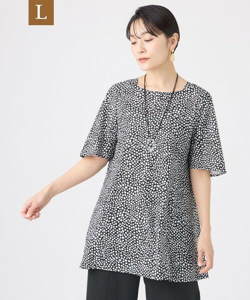 EVEX by KRIZIA  (大きいサイズ) / エヴェックス バイ クリツィア (オオキイサイズ) その他トップス | 【L】【接触冷感・マシンウォッシャブル】ミニチータープリントコンチェロカットソー（ブラック）