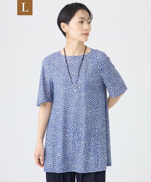 EVEX by KRIZIA  (大きいサイズ) / エヴェックス バイ クリツィア (オオキイサイズ) その他トップス | 【L】【接触冷感・マシンウォッシャブル】ミニチータープリントコンチェロカットソー（ブルー5）