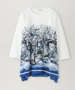 EVEX by KRIZIA  (大きいサイズ) / エヴェックス バイ クリツィア (オオキイサイズ) その他トップス | 【L】【接触冷感・ウォッシャブル】ヨットハーバープリントコンビカットソー