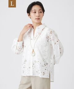 【L】【カタログ掲載】【マシンウォッシャブル】パンサーエンブロイダリーレースシャツ