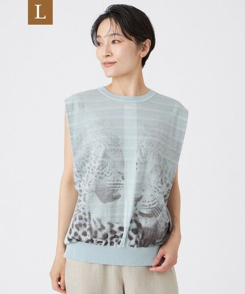 EVEX by KRIZIA  (大きいサイズ) / エヴェックス バイ クリツィア (オオキイサイズ) その他トップス | 【L】【カタログ掲載】【ウォッシャブル】パンサープリントニットベスト（ブルー2）