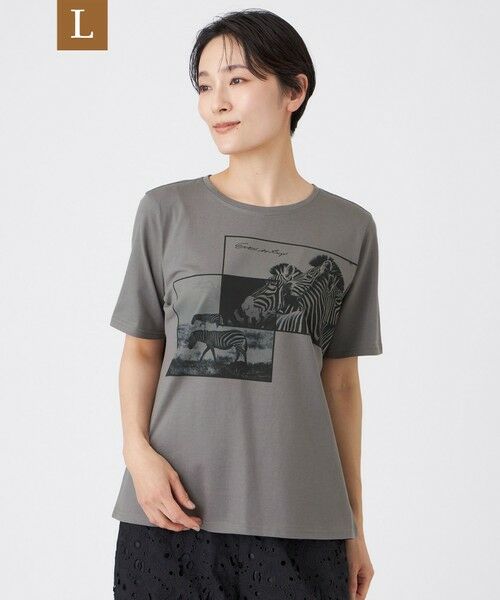 EVEX by KRIZIA  (大きいサイズ) / エヴェックス バイ クリツィア (オオキイサイズ) その他トップス | 【L】【接触冷感・ウォッシャブル】フォトプリントカットソー（チャコールグレー）