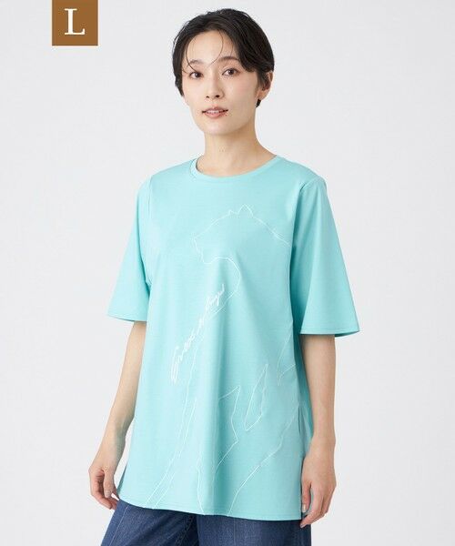 EVEX by KRIZIA  (大きいサイズ) / エヴェックス バイ クリツィア (オオキイサイズ) その他トップス | 【L】【接触冷感・抗菌防臭・ウォッシャブル】超冷感コットンエンブロイダリーチュニックカットソー（ブルー2）