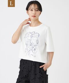 EVEX by KRIZIA  (大きいサイズ) / エヴェックス バイ クリツィア (オオキイサイズ) その他トップス | 【L】【EDDITION掲載】【接触冷感・ウォッシャブル】ギャザリングアニマルエンブロイダリーカットソー