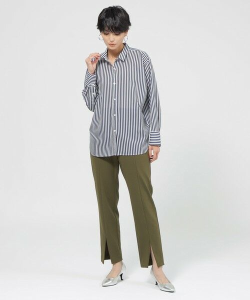 EVEX by KRIZIA  (大きいサイズ) / エヴェックス バイ クリツィア (オオキイサイズ) その他トップス | 【L】【マシンウォッシャブル】コットンライクストライプシャツブラウス | 詳細1