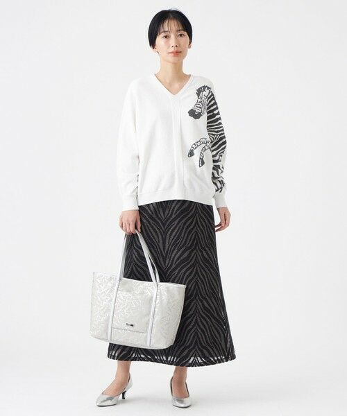 EVEX by KRIZIA  (大きいサイズ) / エヴェックス バイ クリツィア (オオキイサイズ) その他トップス | 【L】【ウォッシャブル】ゼブラインターシャドルマンスリーブニット | 詳細1