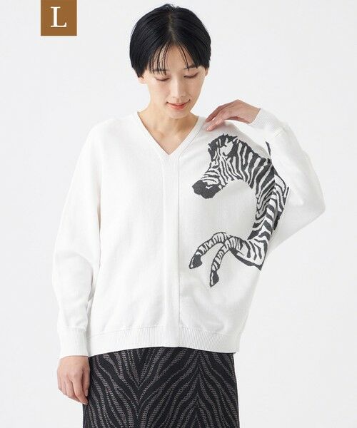 EVEX by KRIZIA  (大きいサイズ) / エヴェックス バイ クリツィア (オオキイサイズ) その他トップス | 【L】【ウォッシャブル】ゼブラインターシャドルマンスリーブニット（オフホワイト）