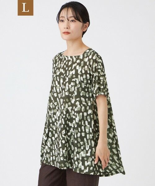 EVEX by KRIZIA  (大きいサイズ) / エヴェックス バイ クリツィア (オオキイサイズ) その他トップス | 【L】【EDITION掲載】【接触冷感・マシンウォッシャブル】シャドーチータードットチュニックカットソー（グリーン5）