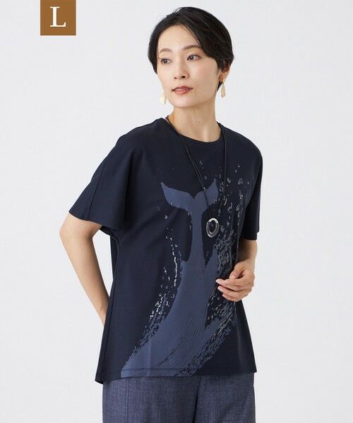 EVEX by KRIZIA  (大きいサイズ) / エヴェックス バイ クリツィア (オオキイサイズ) その他トップス | 【L】【EDITION掲載】【接触冷感・ウォッシャブル】スプラッシュホエールプリントカットソー（ダークネイビー）