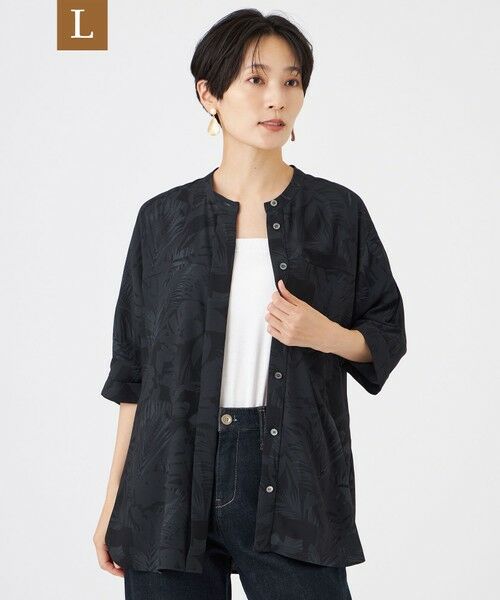 EVEX by KRIZIA  (大きいサイズ) / エヴェックス バイ クリツィア (オオキイサイズ) その他トップス | 【L】【吸水速乾・マシンウォッシャブル】ボタニカルプリントドルマンブラウス（ブラック）