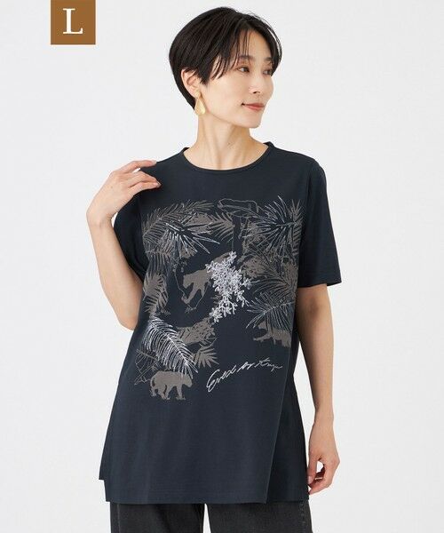 EVEX by KRIZIA  (大きいサイズ) / エヴェックス バイ クリツィア (オオキイサイズ) その他トップス | 【L】【接触冷感・UV対策・吸水速乾・抗菌防臭・マシンウォッシャブル】ボタニカルパンサーチュニックカットソー（ダークネイビー）
