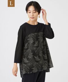 EVEX by KRIZIA  (大きいサイズ) / エヴェックス バイ クリツィア (オオキイサイズ) その他トップス | 【L】【ウォッシャブル】ジャカードリーフプリントコンビカットソー
