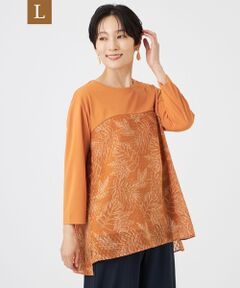 EVEX by KRIZIA  (大きいサイズ) / エヴェックス バイ クリツィア (オオキイサイズ) その他トップス | 【L】【ウォッシャブル】ジャカードリーフプリントコンビカットソー