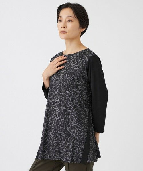 EVEX by KRIZIA (大きいサイズ) / エヴェックス バイ クリツィア (オオキイサイズ) その他トップス | 【L】【接触冷感・マシンウォッシャブル】ジオメトリックパンサーチュニックカットソー(チャコールグレー)