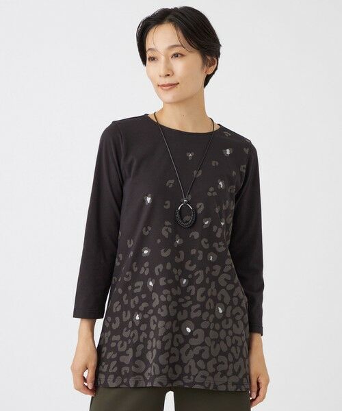 EVEX by KRIZIA (大きいサイズ) / エヴェックス バイ クリツィア (オオキイサイズ) その他トップス | 【L】【ウォッシャブル】スラッシュパンサーチュニックカットソー(チャコールグレー)