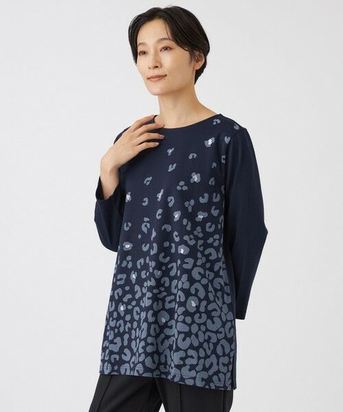 EVEX by KRIZIA (大きいサイズ) / エヴェックス バイ クリツィア (オオキイサイズ) その他トップス | 【L】【ウォッシャブル】スラッシュパンサーチュニックカットソー(ダークネイビー)