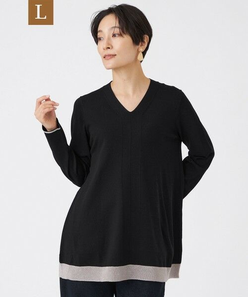 EVEX by KRIZIA  (大きいサイズ) / エヴェックス バイ クリツィア (オオキイサイズ) その他トップス | 【L】【ウォッシャブル】ルレックスエッジストレッチニットプルオーバー（ブラック）