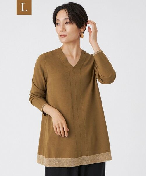 EVEX by KRIZIA  (大きいサイズ) / エヴェックス バイ クリツィア (オオキイサイズ) その他トップス | 【L】【ウォッシャブル】ルレックスエッジストレッチニットプルオーバー（ブラウン）