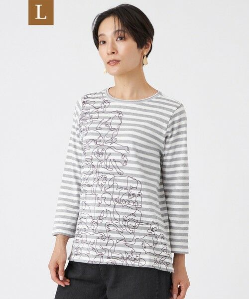 EVEX by KRIZIA (大きいサイズ) / エヴェックス バイ クリツィア (オオキイサイズ) その他トップス | 【L】【ウォッシャブル】ラインピューマプリントカットソー(グレー系2)