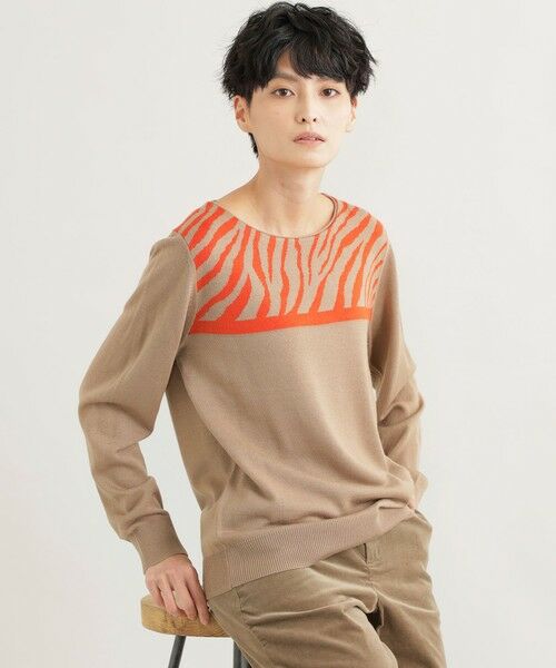 EVEX by KRIZIA / エヴェックス バイ クリツィア ニット・セーター | 【ウォッシャブル】*Wings掲載 ゼブラジャカードニット（ベージュ1）