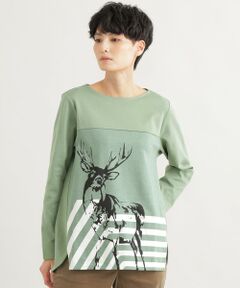 EVEX by KRIZIA / エヴェックス バイ クリツィア カットソー | 【ウォッシャブル】グラフィカルトナカイプリントカットソー