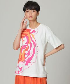 【接触冷感】【ウォッシャブル】グラフィカルビッグタイガープリントTシャツ