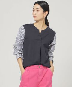 EVEX by KRIZIA / エヴェックス バイ クリツィア カットソー | 【ウォッシャブル】ラメストライプジャージ—コンビプルオーバー