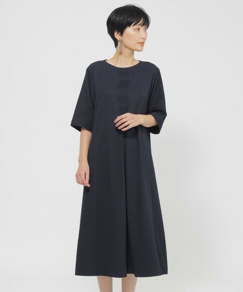 EVEX by KRIZIA/エヴェックス バイ クリツィア 【ウォッシャブル】サッカーストレッチタックワンピース ネイビー2 40 EVEX by KRIZIA/エヴェックス バイ クリツィア 【ウォッシャブル】サッカーストレッチタックワンピース ネイビー2 40