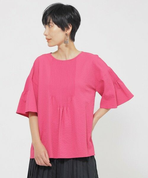 EVEX by KRIZIA/エヴェックス バイ クリツィア 【カタログ掲載品】【1枚で決まる】【ウォッシャブル】サッカーストレッチフレアブラウス レッド1 40 EVEX by KRIZIA/エヴェックス バイ クリツィア 【カタログ掲載品】【1枚で決まる】【ウォッシャブル】サッカーストレッチフレアブラウス レッド1 40