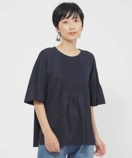 EVEX by KRIZIA/エヴェックス バイ クリツィア 【カタログ掲載品】【1枚で決まる】【ウォッシャブル】サッカーストレッチフレアブラウス ネイビー2 40 EVEX by KRIZIA/エヴェックス バイ クリツィア 【カタログ掲載品】【1枚で決まる】【ウォッシャブル】サッカーストレッチフレアブラウス ネイビー2 40