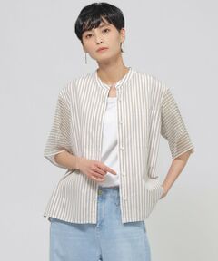 EVEX by KRIZIA / エヴェックス バイ クリツィア シャツ・ブラウス | 【ウォッシャブル】シアーコンビストライプバンドカラーシャツ
