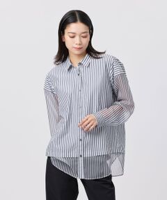 EVEX by KRIZIA / エヴェックス バイ クリツィア シャツ・ブラウス | 【カタログ掲載品】【ウォッシャブル】シアーコンビストライプロングシャツ