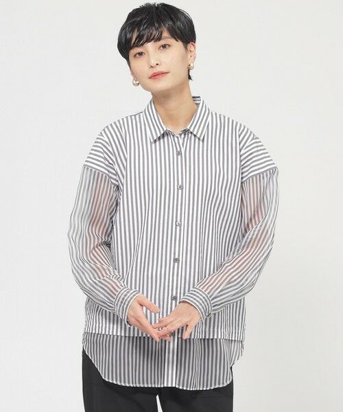 EVEX by KRIZIA / エヴェックス バイ クリツィア シャツ・ブラウス | 【カタログ掲載品】【ウォッシャブル】シアーコンビストライプロングシャツ | 詳細11